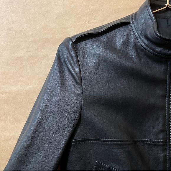 Theory | Bavewick Lamb Leather Stretch Crop Moto Jacket Black Size XS (Size P) - Picture 8 of 15